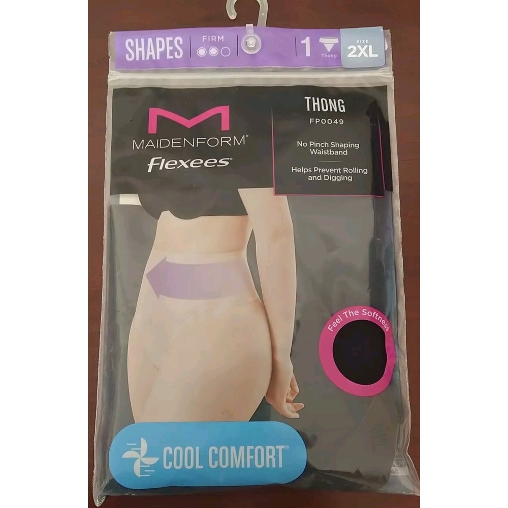 Maidenform Flexees Shapewear Womens Size 2XL Black Thong Shaping Waistband